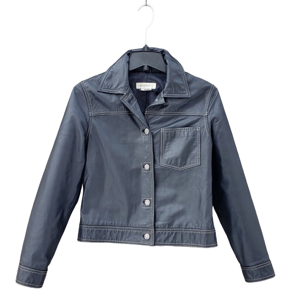 Nine West cropped black leather jacket, size S